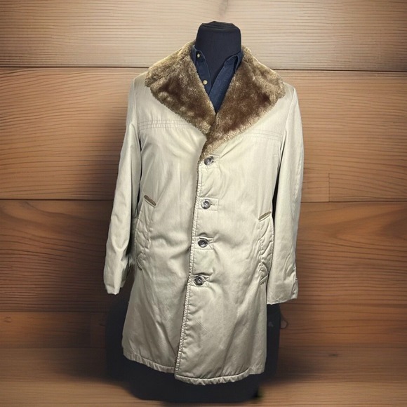 Vintage 1970s Lakeland Rancher Coat Mens 38 Faux Fur Collar Lined Western Jacket - Picture 1 of 14